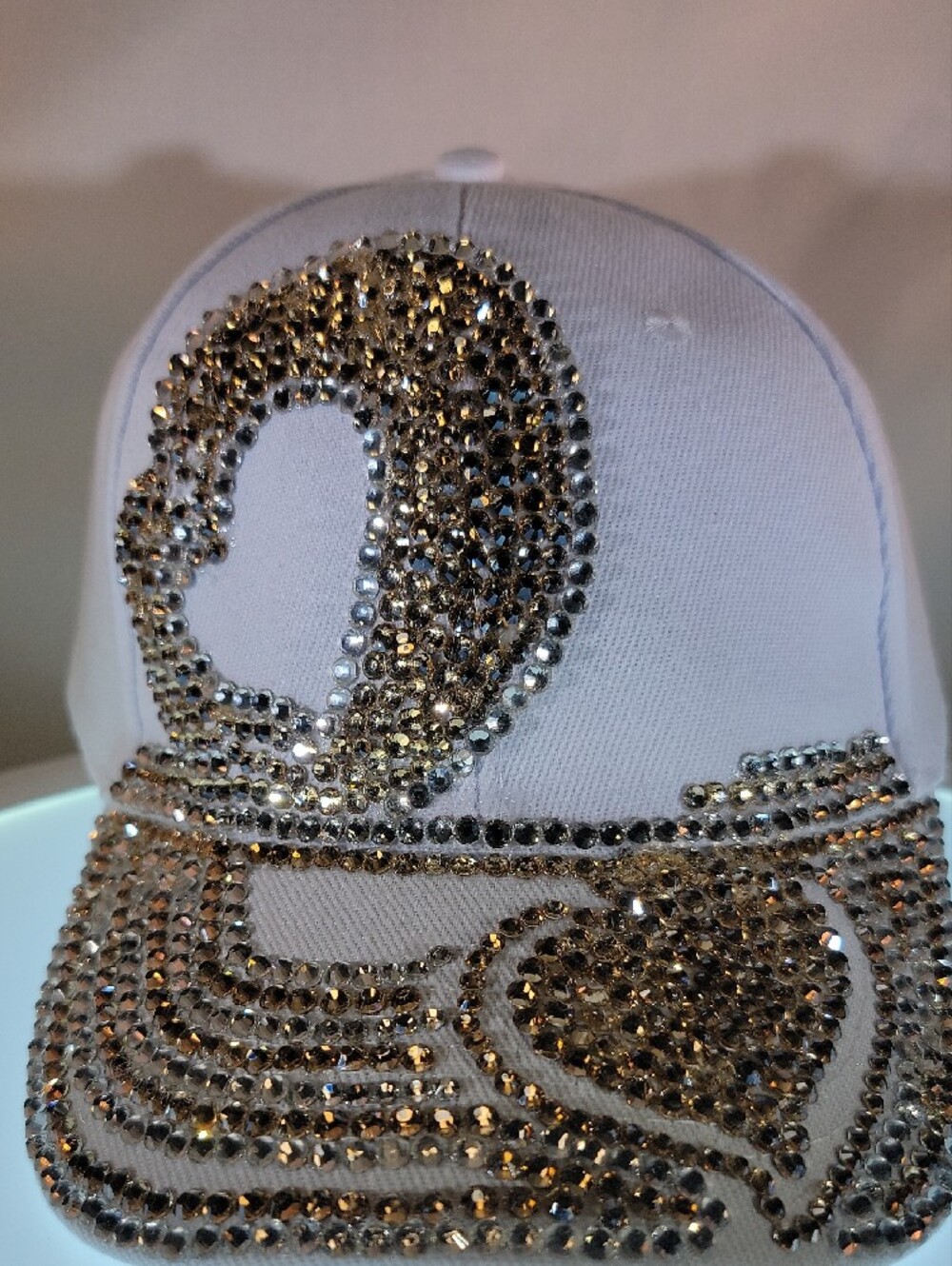 White Crystal Embellished Women's Baseball Cap - Picture 3 of 4